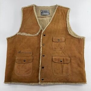 Vintage Ralph Edwards Vest MENS Brown Leather Sherpa Lined Snap Close SIZE LARGE